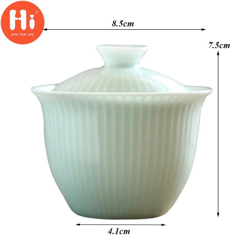 Hi Modern Jade Clay Shadow Green Kung Fu Gaiwan Ceramic Tea Bowl with Cover White Porcelain Office Teacup Drinkware