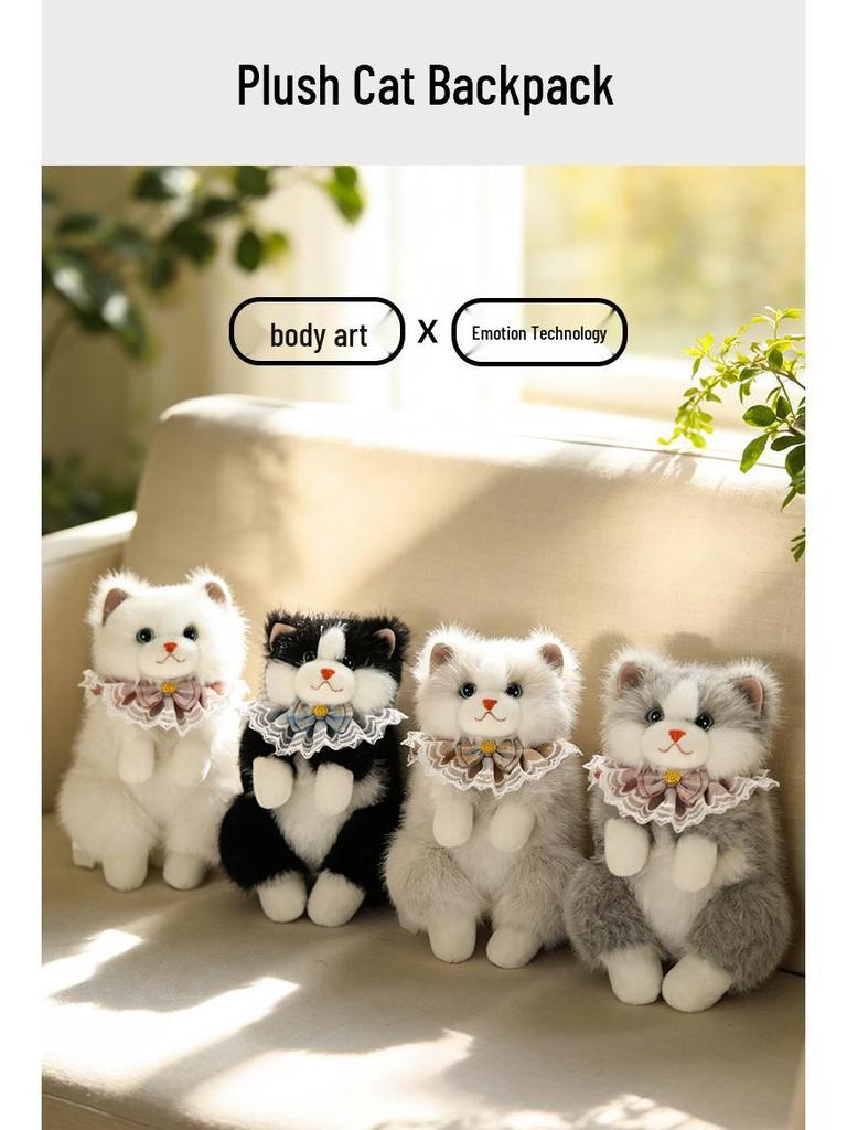 Cross-border Cat Doll Backpack: Plush Simulation Double Shoulder Toy, Ideal Gift for Girls