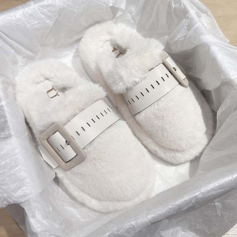 Thick-soled Fluffy Slippers for Women Wearing New Autumn and Winter Muffin Slippers Cotton Shoes
