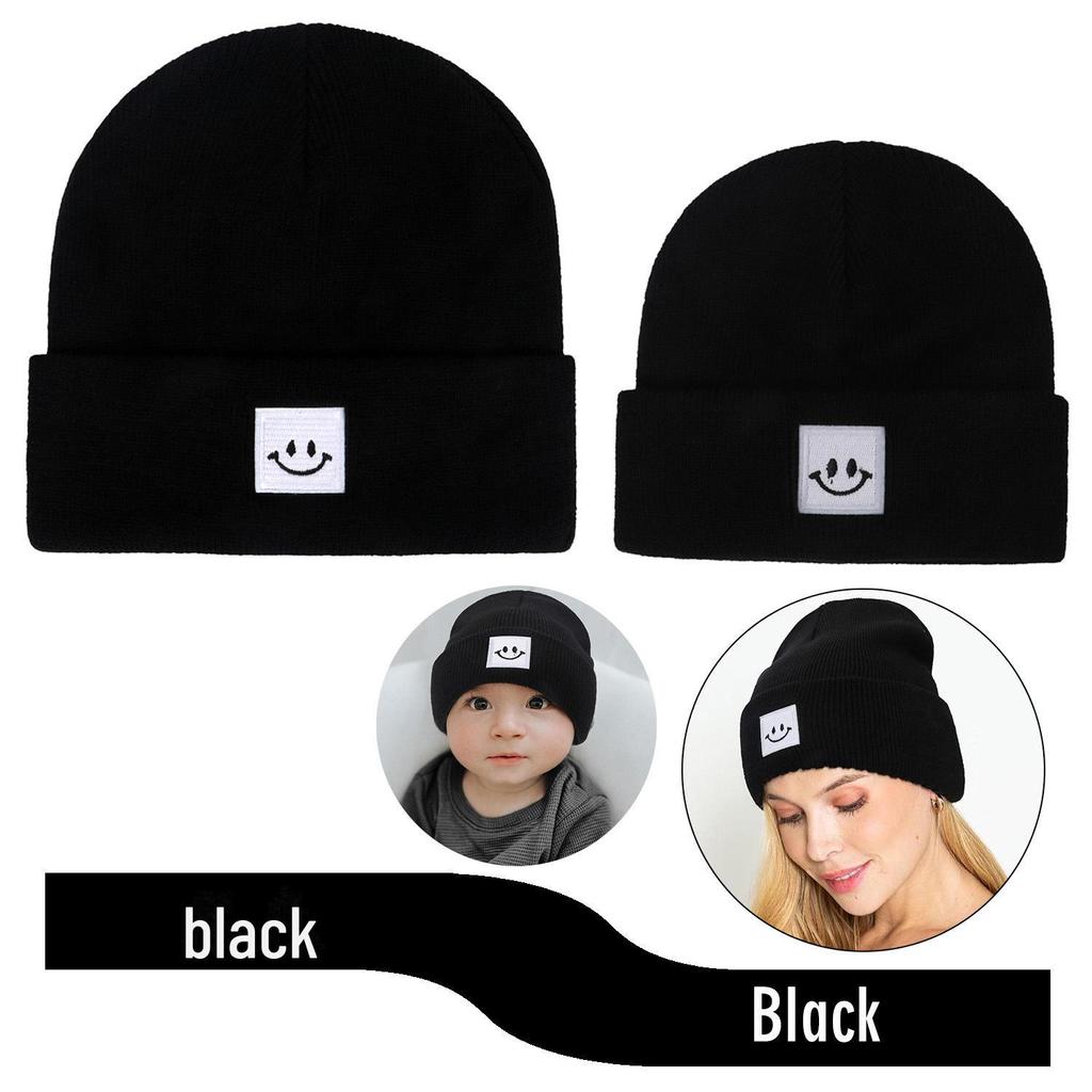 Smiley Logo Women's and Children's Knitted Wool Hat - Warm, Outdoor, Winter Leisure Beanie.