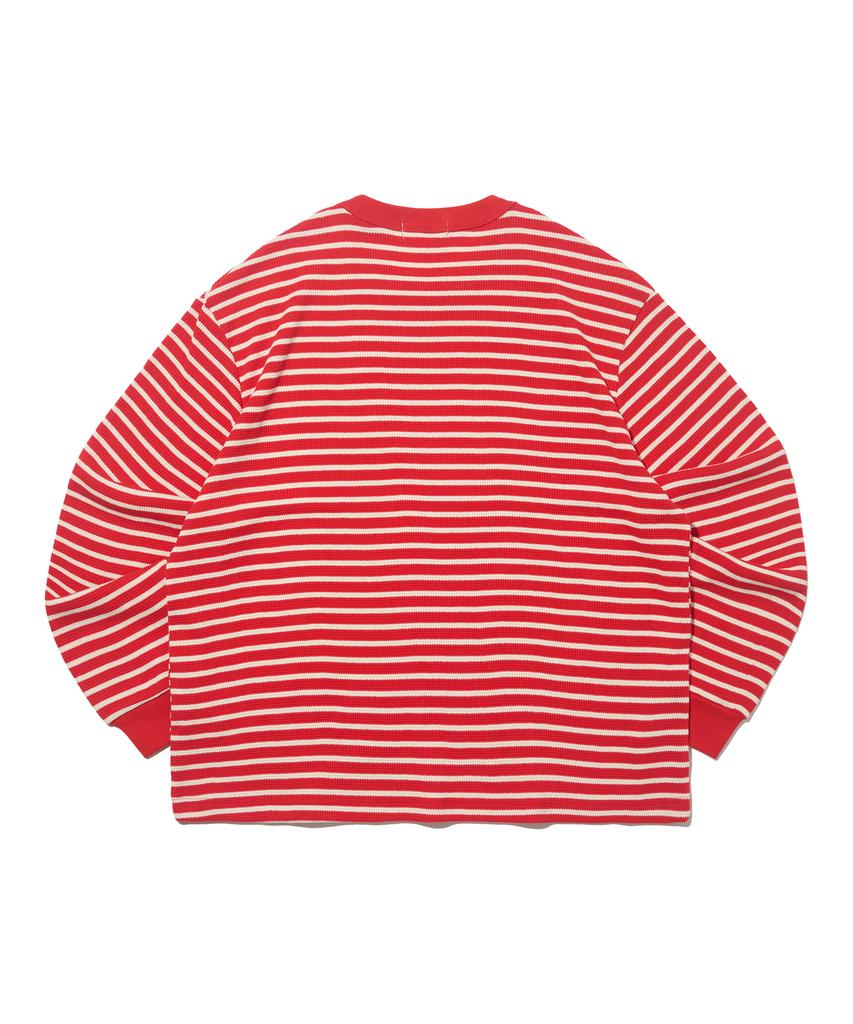 TAILOR STUDIO Heritage Waffle Stripe Long Sleeve Tee (Red)