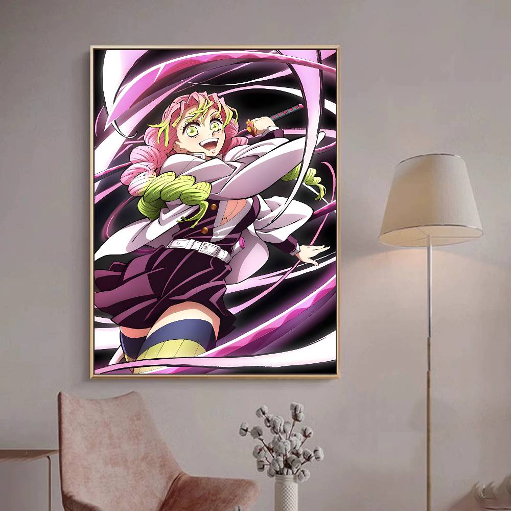 Japanese Anime Demon Slayer Self-adhesive Art Poster Retro Kraft Paper Sticker DIY Room Bar Cafe Stickers Wall Painting