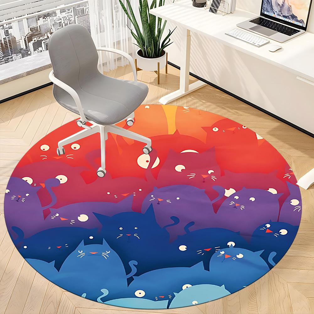 1PC Cats Night Colorful Office Round Area Rug, Mat Suitable For Office, Under Office Chairs Bedroom Living Room Home Decor, Room Deco