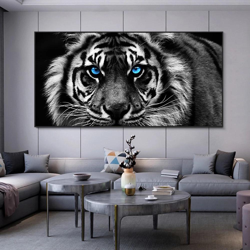 Black and White Tiger Head Painting Canvas Painting Mural Poster Wall Art Bedroom Living Room Modern Decorative Painting