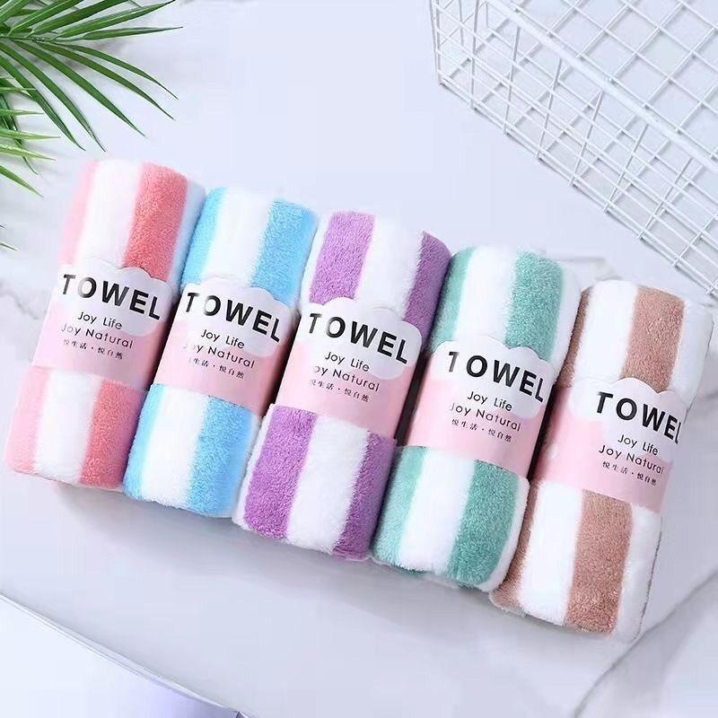 Thick Towel Absorbent Facial Towel Striped Coral Velvet Bath Towel Quick Drying Beach Towel Household Motion Bath Bath Towel