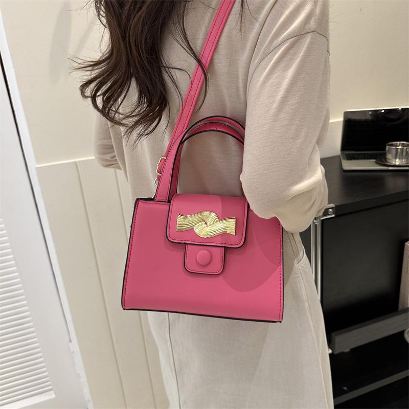 Textured handbag solid color casual small bag women's bag 2025 new fashion shoulder messenger small square bag