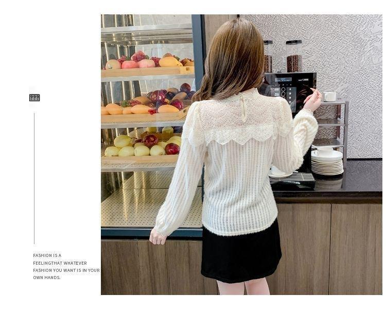 Autumn Winter 2025 Stylish Slimming French Fleece Lace Layer Top