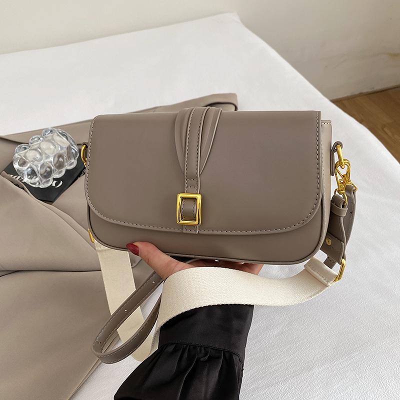 Solid Color Women's Shoulder Bag Wide Strap Handbag Brand Samll Crossbody Bag PU Leather Envelope Bag Lady Satchel Flap Handbags