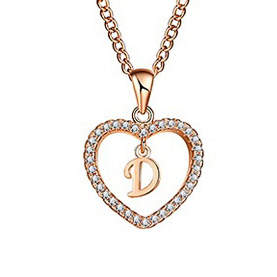 Concise Hollowed Heart Alphabet Unisex Necklace Jewelry Neck Chain Pendant Decor