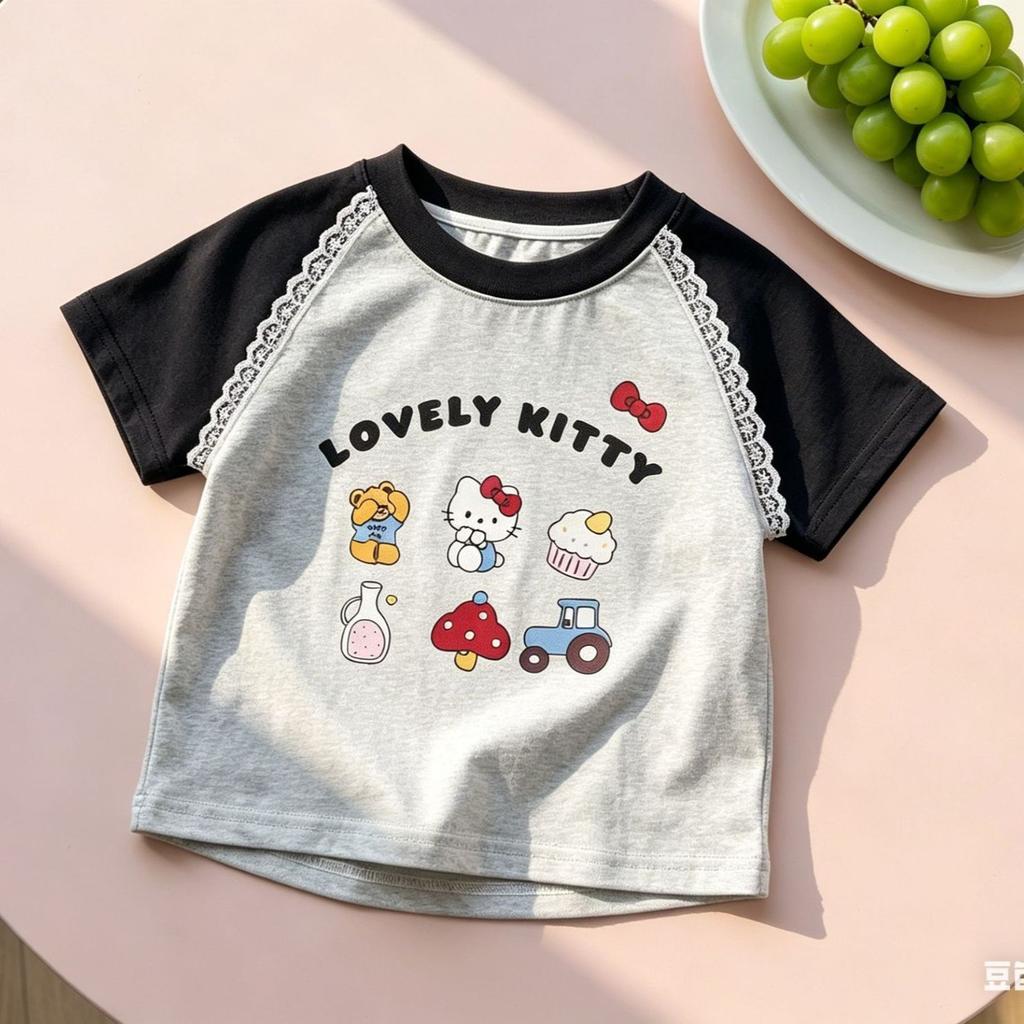 Girls Summer Lightweight Short Sleeve T Shirt Cute Cartoon Print Sweet Top
