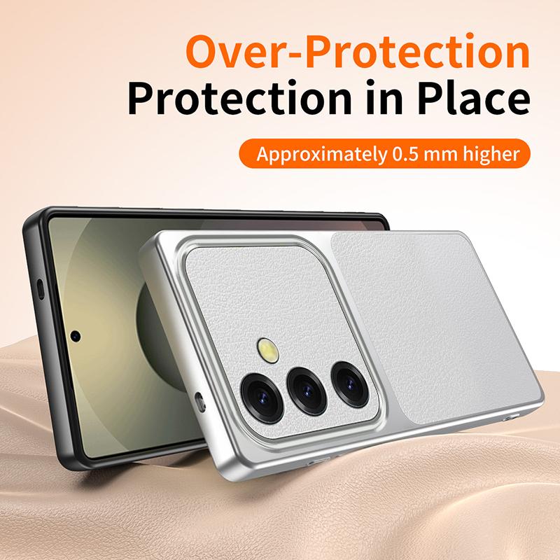 Faux Leather Phone Case for Samsung Galaxy S25 S24 Plus S23 FE S25+ S24+ 5G Fashion Plating Lychee Grain High Quality Back Cover