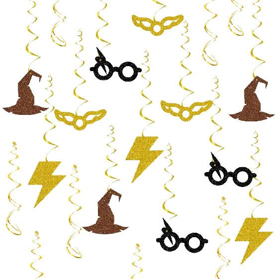 Magic Wizard pired Birthday Decorations for Kids, Glitter Magical pired Hanging Swirls, Magical School Wizard Theme Baby Shower Birthday Party Foil