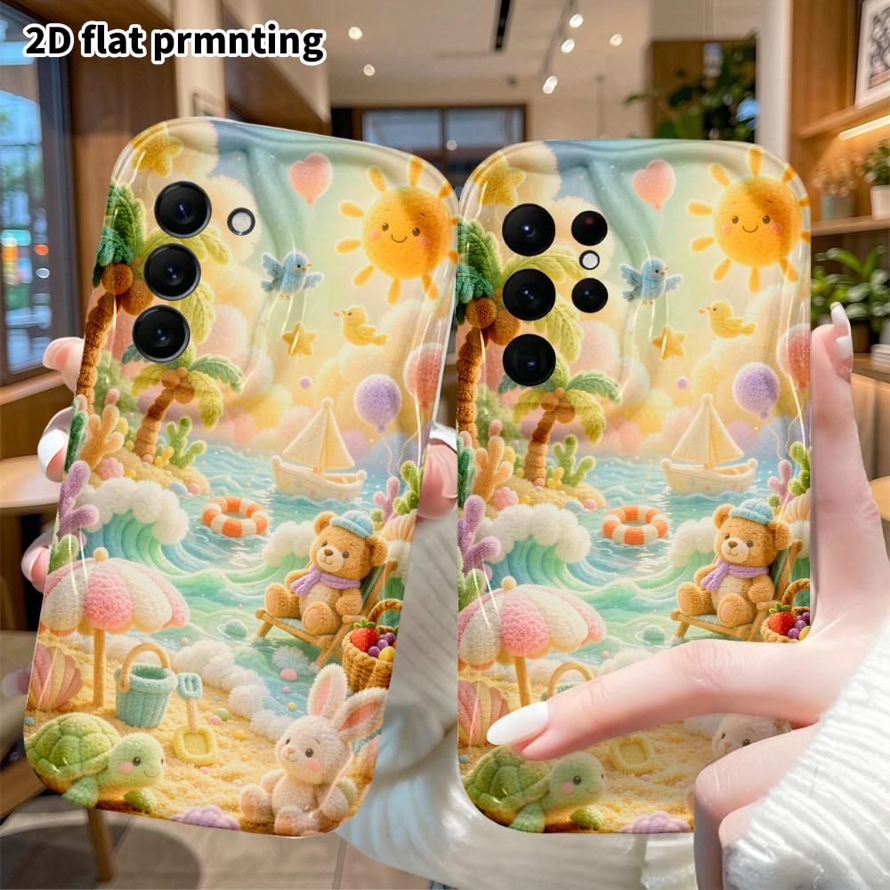 Phone Case: 2D Flat, Suitable for Samsung Galaxy A34 A35 M05 M06 S20 S22 S21 FE Plus 5G Protective Case, Cute Bear Beach Vacation, Perfect Christmas a