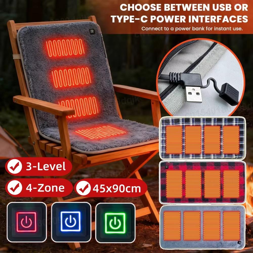 5V USB Foldable Heating Cushion 3-Level Temperature Foldable Heated Seat Pad Power Bank Not Included for Office/Home Outdoor