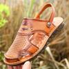 2025 Summer Shoes Mens Genuine Leather Sandals Fashion Brand Male Footwear Flat Non-slip Cow Leather Summer Holiday Shoes