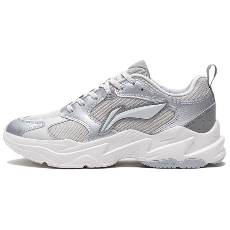 Li Ning Pulse Fashion Comfortable Shock Absorbing Non-Slip Increased Height Low-Top Dad Shoes Men sneaker Silver Gray AGCV145-2