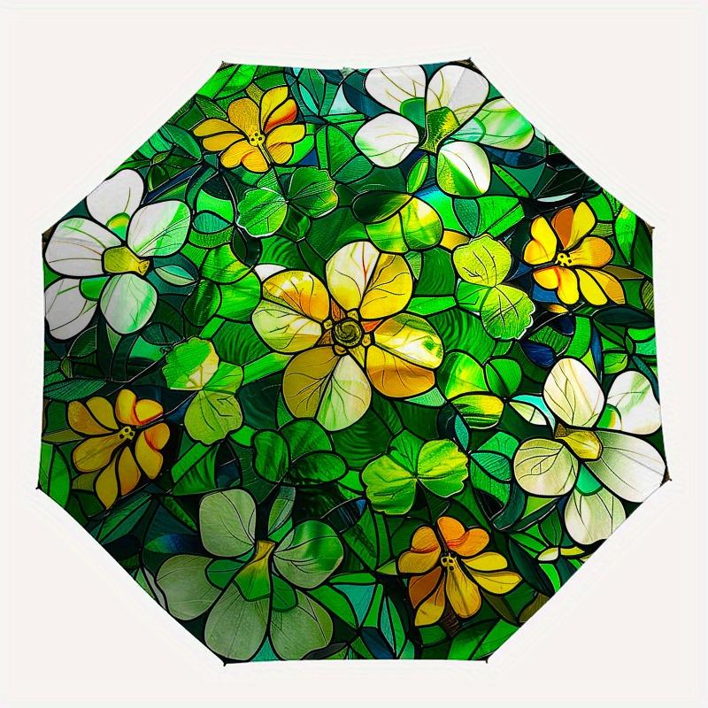 Stunning Stained Panel: Floral FantasyUmbrella, Portable 3-Fold Compact Umbrella for Men & Women Gift