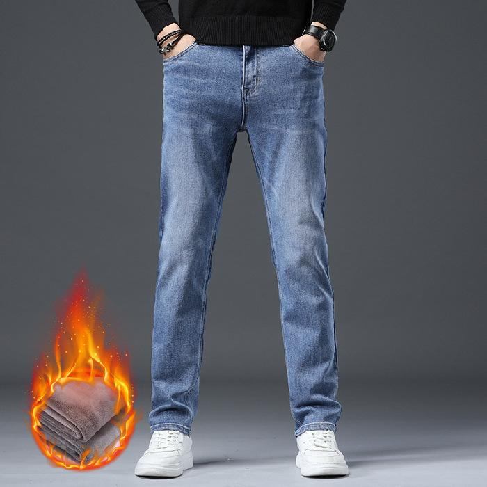 

2024 Осень и зима Новые теплые и мягкие толстые прямые эластичные джинсы для мужчин Молодежные прямые мужские джинсы в тренде 40
