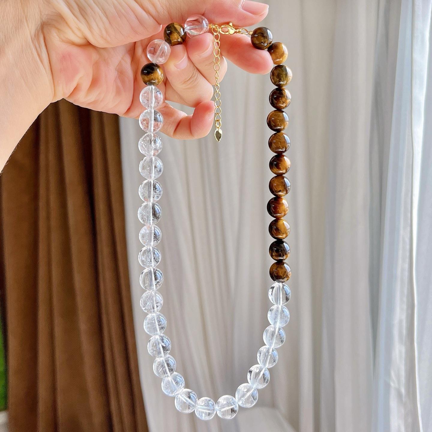 

Natural White Crystal Tiger S Eye Design Necklace Clavicle Chain