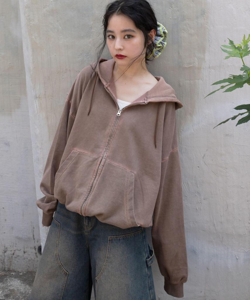 WEGO Balloon Big Double Zip Loose Solid Casual Size Brown Men's Hoodie, Fit, Color, Fall/Winter Streetwear, Gift, L,