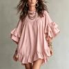 Women's Casual Dress with Round Neck, Double-Layer Ruffle Trim and Bell Sleeves for Everyday Wear