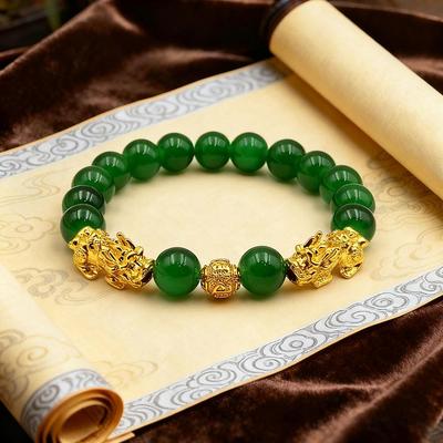 10mm Imitationsjade Pixiu Partnerarmband mit RuYi Perlen für Wohlstand und Luxus