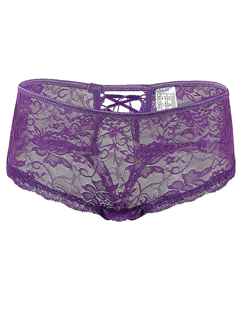 OhyeahLady Sexy Open Crotch Plus Sizes Sexy Lace Black Panties, [M/XL/3XL/5XL], See-Through Panties, Underwear, (Purple, M)