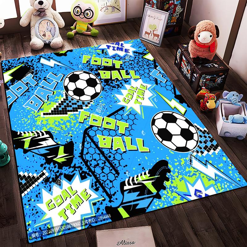 Soccer-Themed Carpet with "Foot Ball" Print and Goal Time Design Suitable for Use As an Anti-slip for Living Room Bedroom Sofas