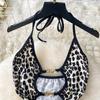 American Fashion Halter Leopard Camis Dress Women Vintage Hollow Out Backless Slim Dresses Female Club Sexy Sensual Strappy Mini Dress 2024
