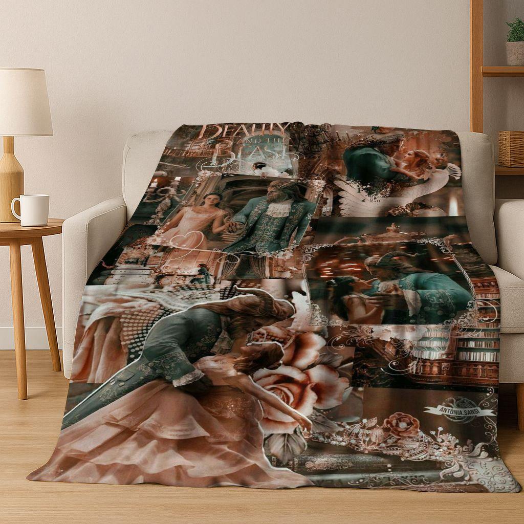 

3D Beauty and The Beast Lovely Cartoon Flannel Blanket,Warm and Cozy Soft Throw Blanket for Home Bedroom Bed Sofa Cover Gift Kid 75x90cm