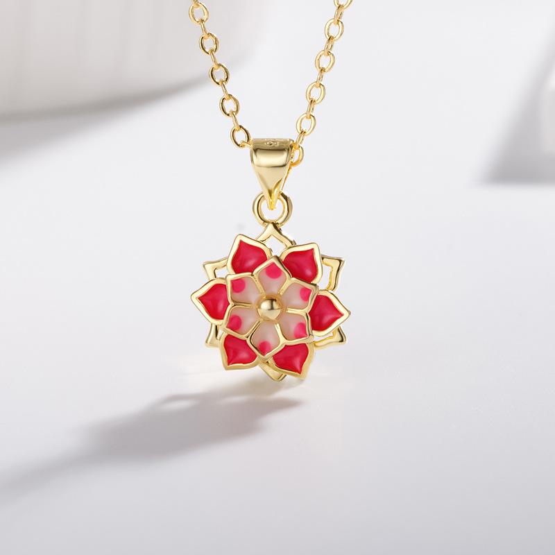 Korean Version Of Fashion Temperament Peony Flower Women'S Pendant Necklace Premium Packaging Rotatable Jewelry Quality