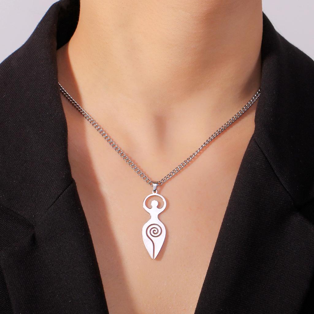 LIKGREAT Collana con Ciondolo Dea Ecate Acciaio Inossidabile Talismano Wicca Pagana Collana Dea Spirale Amuleto Magico Gioielli
