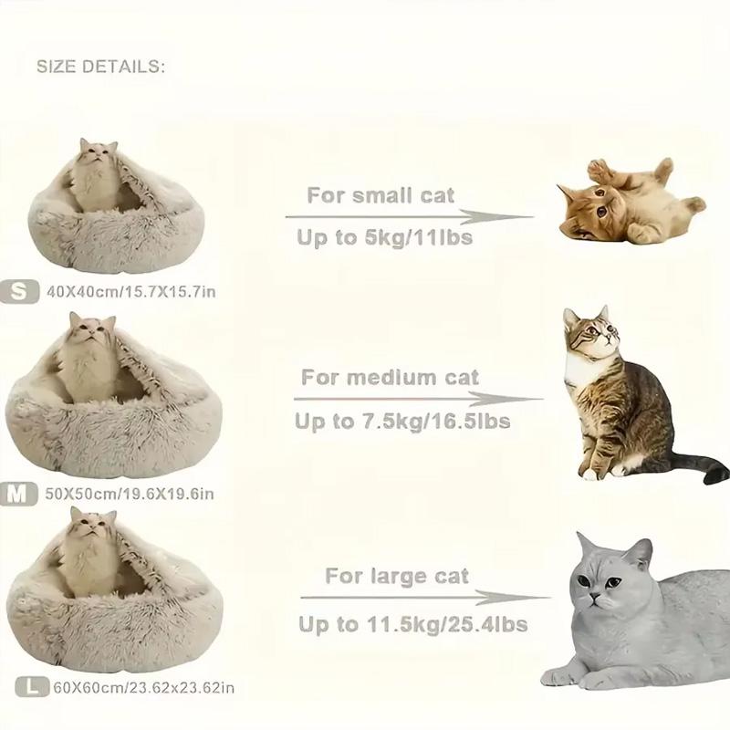 Ultra-Soft Plush Cat Bed Pet Mattress Warm Pet Bed with Cover Round Cat Dog Sleeping Nest Cave for Small Dogs Kitten
