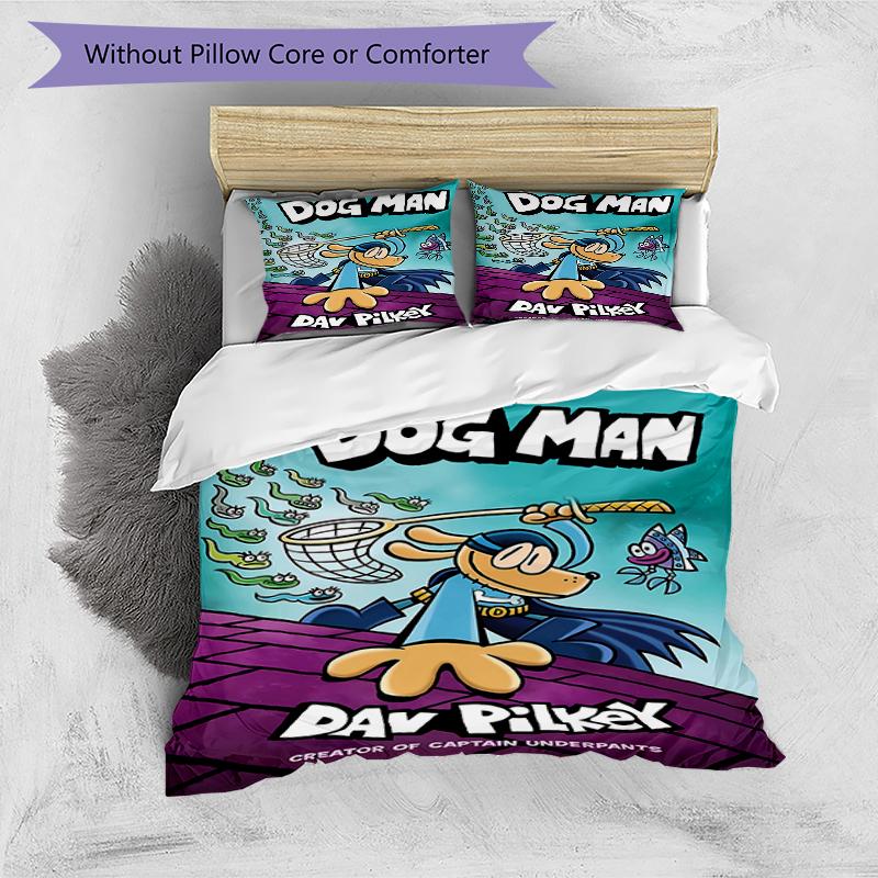 3pcs DogMan1 Design Cover Set - HD Printed Bedding with 1 Cover and 2 Pillowcases - Perfect for Home and Dorm Decor