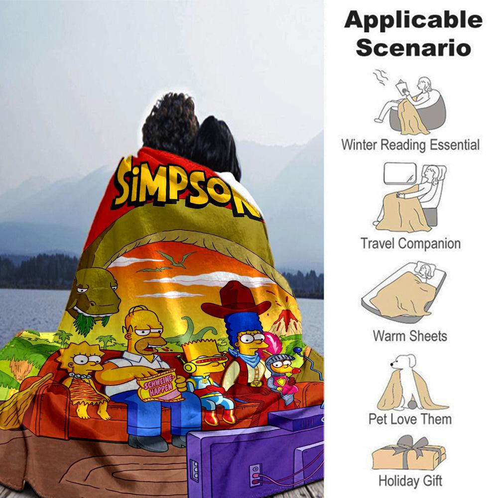Simpsons Family Adventure Flannel Blanket Super Soft Warm Cozy Blanket For Sofa Bed Office Travel Allseason Home Decor Gift