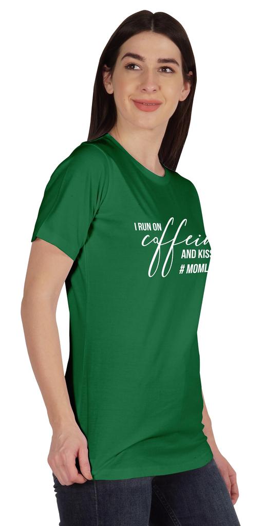 Inkmeso I Run On Coffeine And Kisses #Momlife Graphic Tshirt Short Sleeve