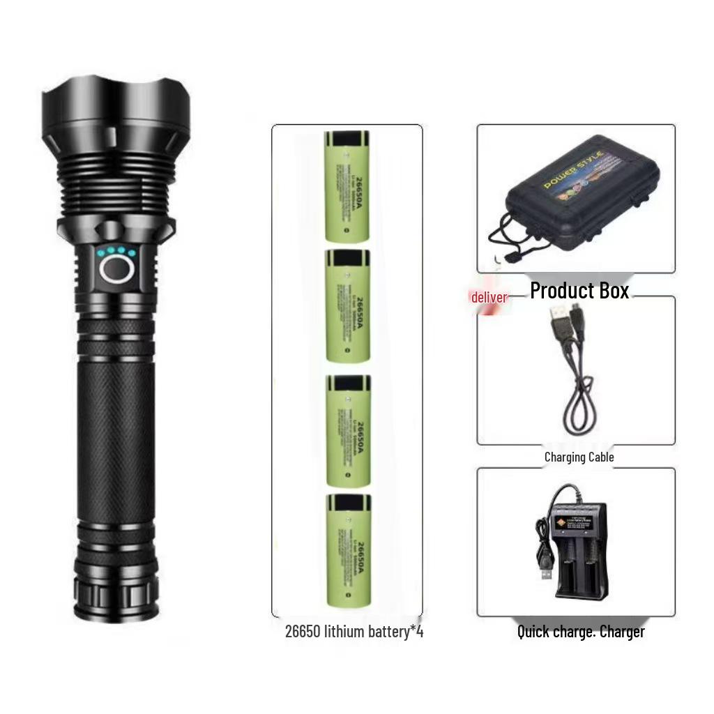 Waterproof Aluminum P90 High-Power Flashlight with Telescopic Focus and P70 Spotlight for Outdoor Use