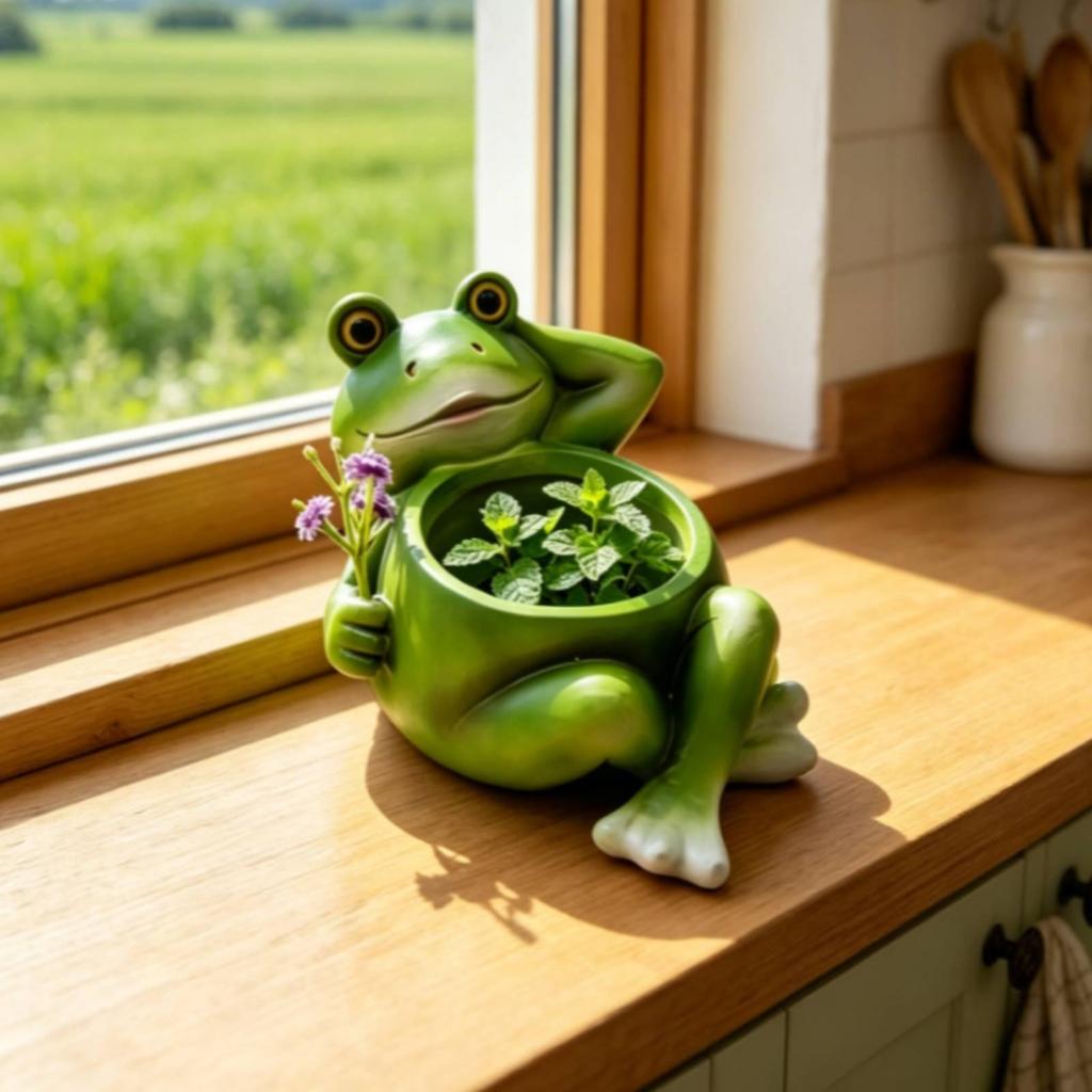 Pot de fleurs Grenouille Fantaisiste Pot de fleurs Mignon avec Ornement de Fleur pour Amateurs de Plantes, Bureau,