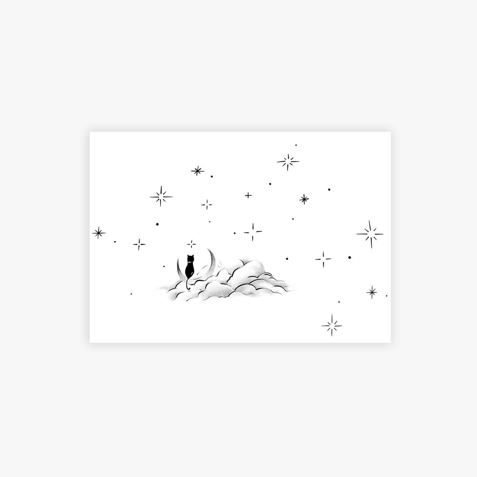 Premium Sense Simple Small Fresh Cute Star Moon Cat Tattoo Sticker 10*7