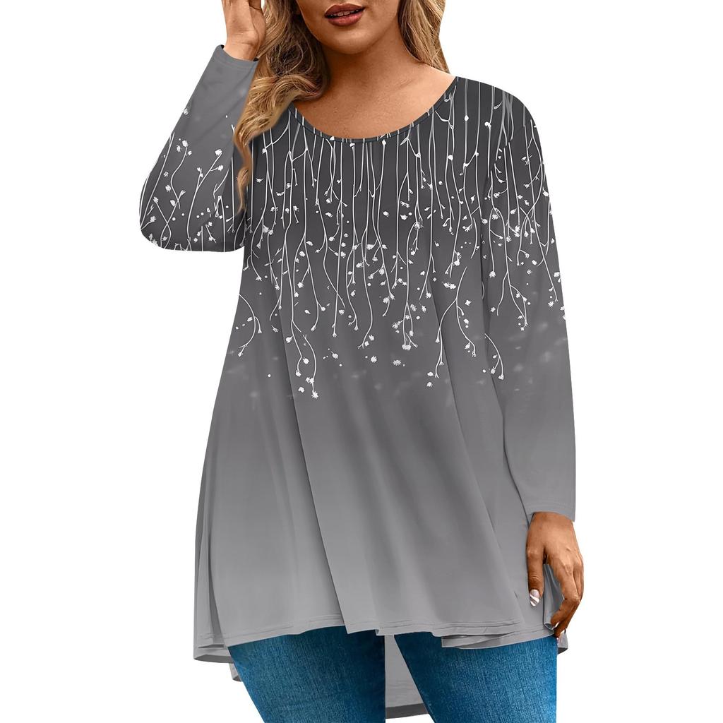 Damenmode Große Größe Rundhals Langarm Casual Print Lose Pullover Top