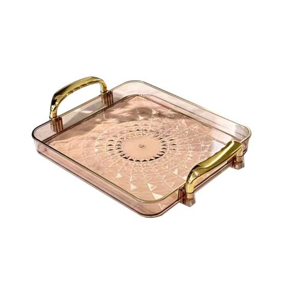 Clear Serving Tray with Handles Multipurpose Fruit Snack Dessert Platter for Home Parties Stackable Decorative Storage Tray Kitchen Organizer