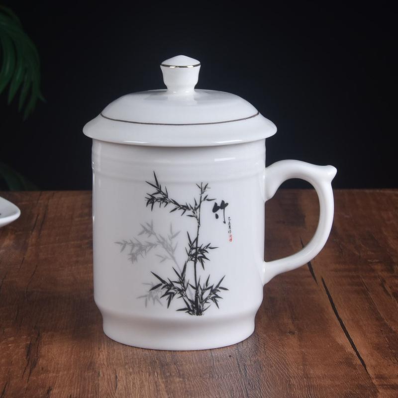 Meilan Bambus Chrysantheme Keramische Teetasse Große Kapazität Haushalt Wasserbecher Büro Deckel Konferenzbecher Gastfreundschaftsbecher Geschenkbecher