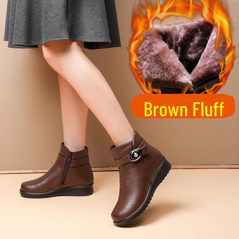 Γυναικείες Βελούδινες Μπότες Μικρού Μήκους από Βαμβάκι με Αντιολισθητική Σόλα για Μεσήλικες και Ηλικιωμένες - Ζεστά Χειμερινά Δερμάτινα Παπούτσια για Μαμάδες και Γιαγιάδες