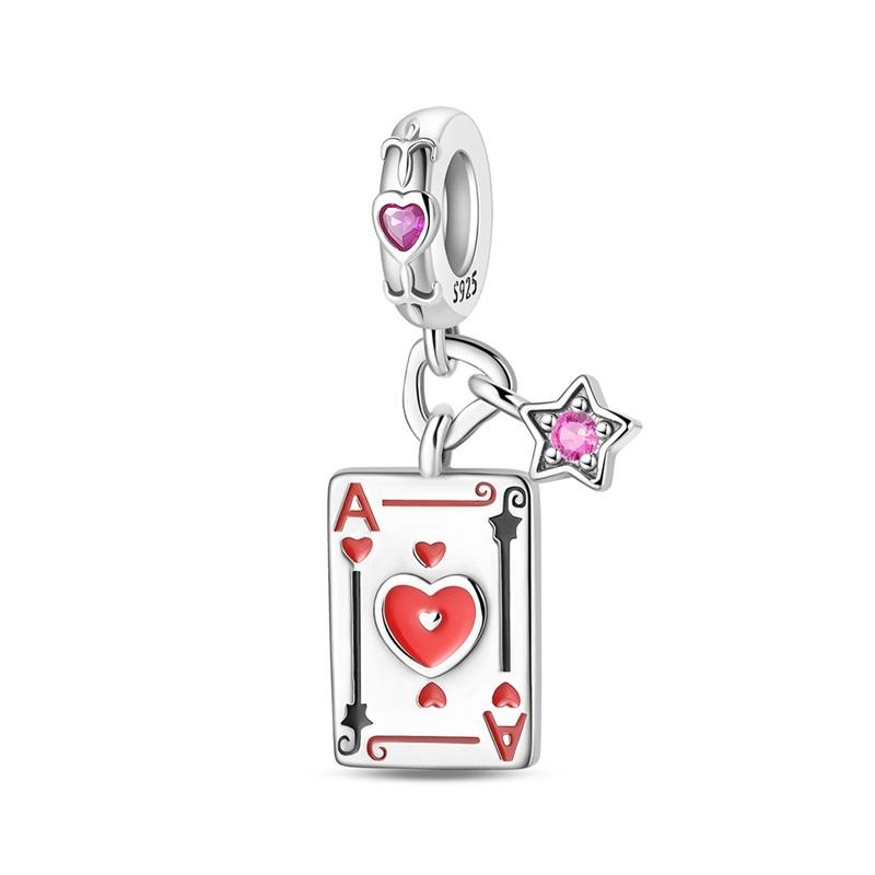 Classic Copper Clown Beads & Playing Card Ace Of Spades Dangle Charm Fits Bracelet Delicate Colorful Jewelry Gifts