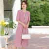 Mom's Summer New Chinese Short Sleeve Plus Size Chiffon Dress for Middle-Aged & Elderly Women - National Style Belly Cover