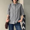 ZANZEA Women Casual Turn Down Collar Loose 3/4 Sleeve Stripe Blouse