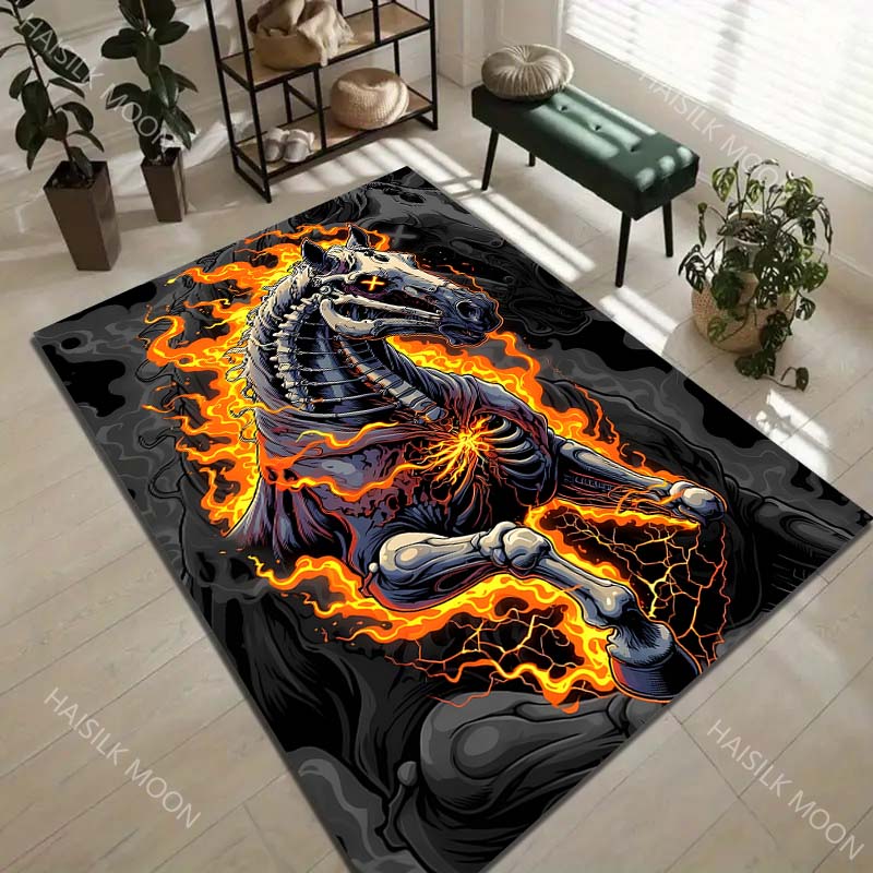 1PC Skeleton Horse, Flames Carpet for Living Room Bedroom Sofa Home Decor Rus Non-slip Floor Mat Luxury Gift Multiple Sizes