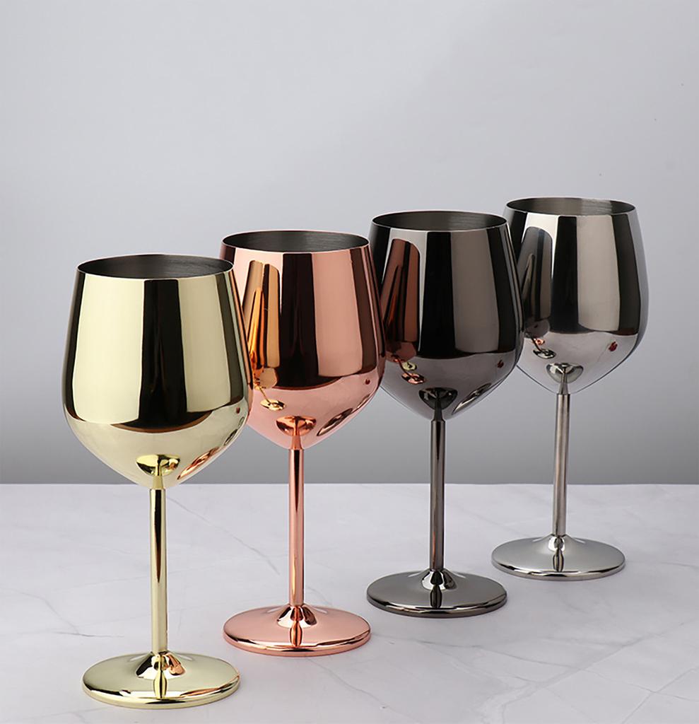 00ml Creative 304 Stainless Steel Single Layer Goblet Red Wine Glass, Seven Color, Large Capacity, Drum Type, Drop Resistant, Copper Plated Wine Glass