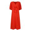 Women's Fashionablecolor V-neck Lace Bubble Short Sleeved Casual Long Dress