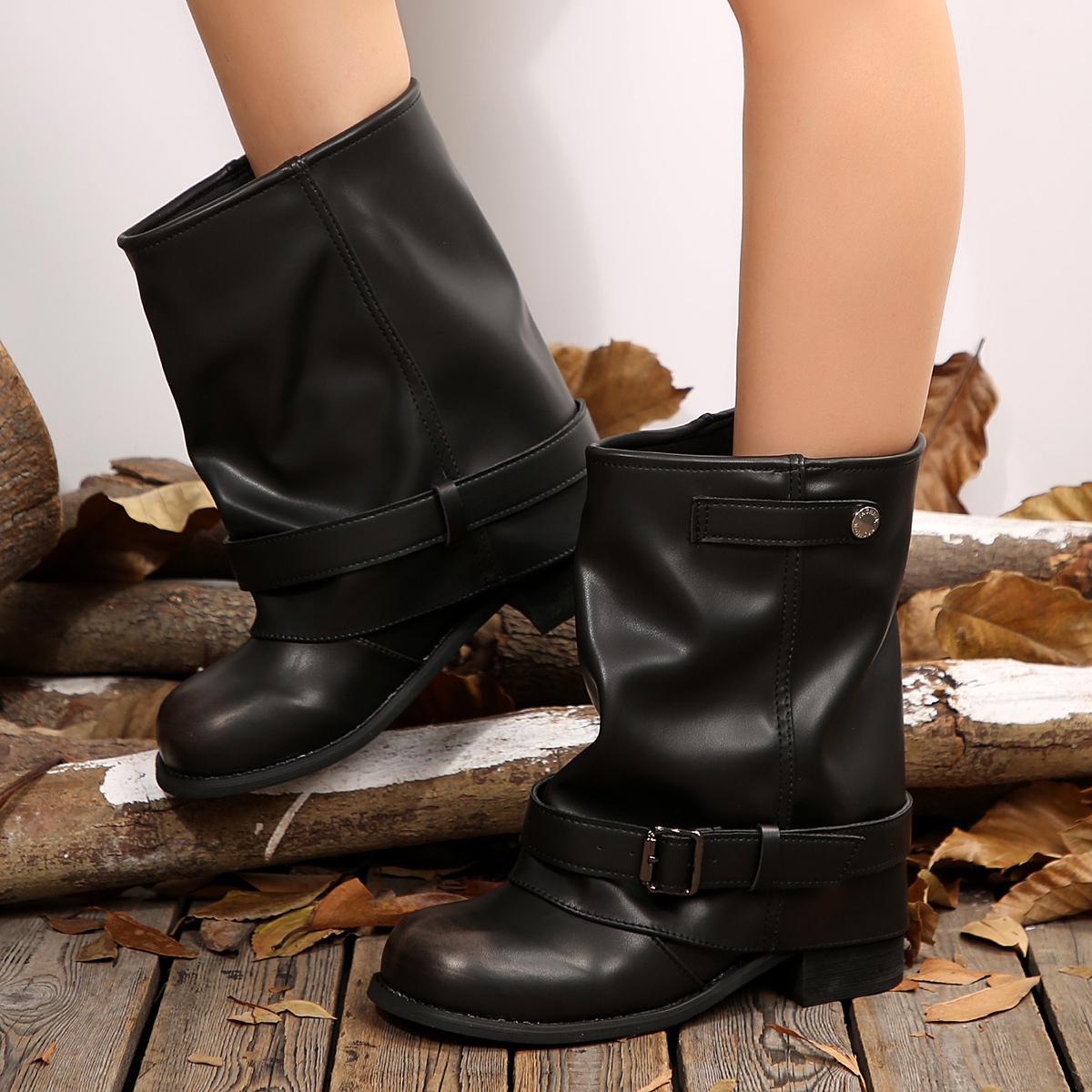 

Women Ankle Boots Mid Heels Anti-slip Designer Shoes Chunky 2025 Trend Walking Elegant Winter Boots Zapatos De Mujer 42 чёрный